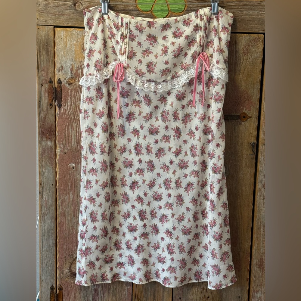 For Love And Lemons Etienne Cream and Pink Floral Midi Skirt - Picture 4 of 15